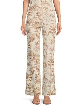 NEW! J. McLaughlin Carmel Pants Pull On Stretch Off White/Brown Print Size S